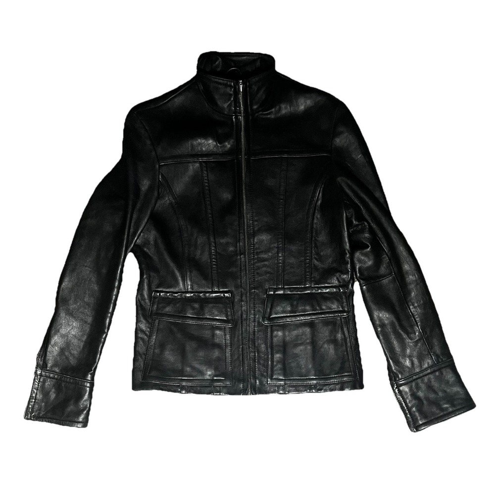 Women's Sz M Wilson Leather Pelle Studio Thinsulate Ultra Black Leather‎ Jacket.